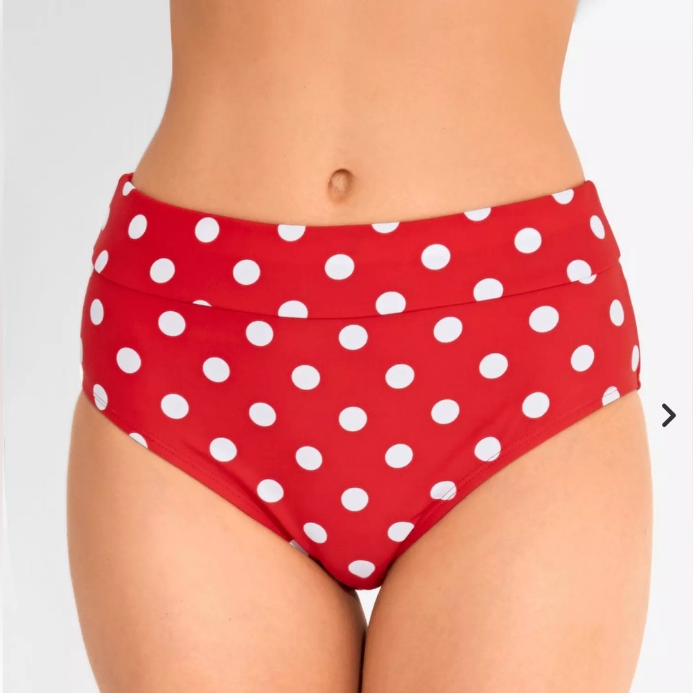 Hot Topic Red White Polka Dot High Waist Bikini Swim Bottoms XL Juniors Retro